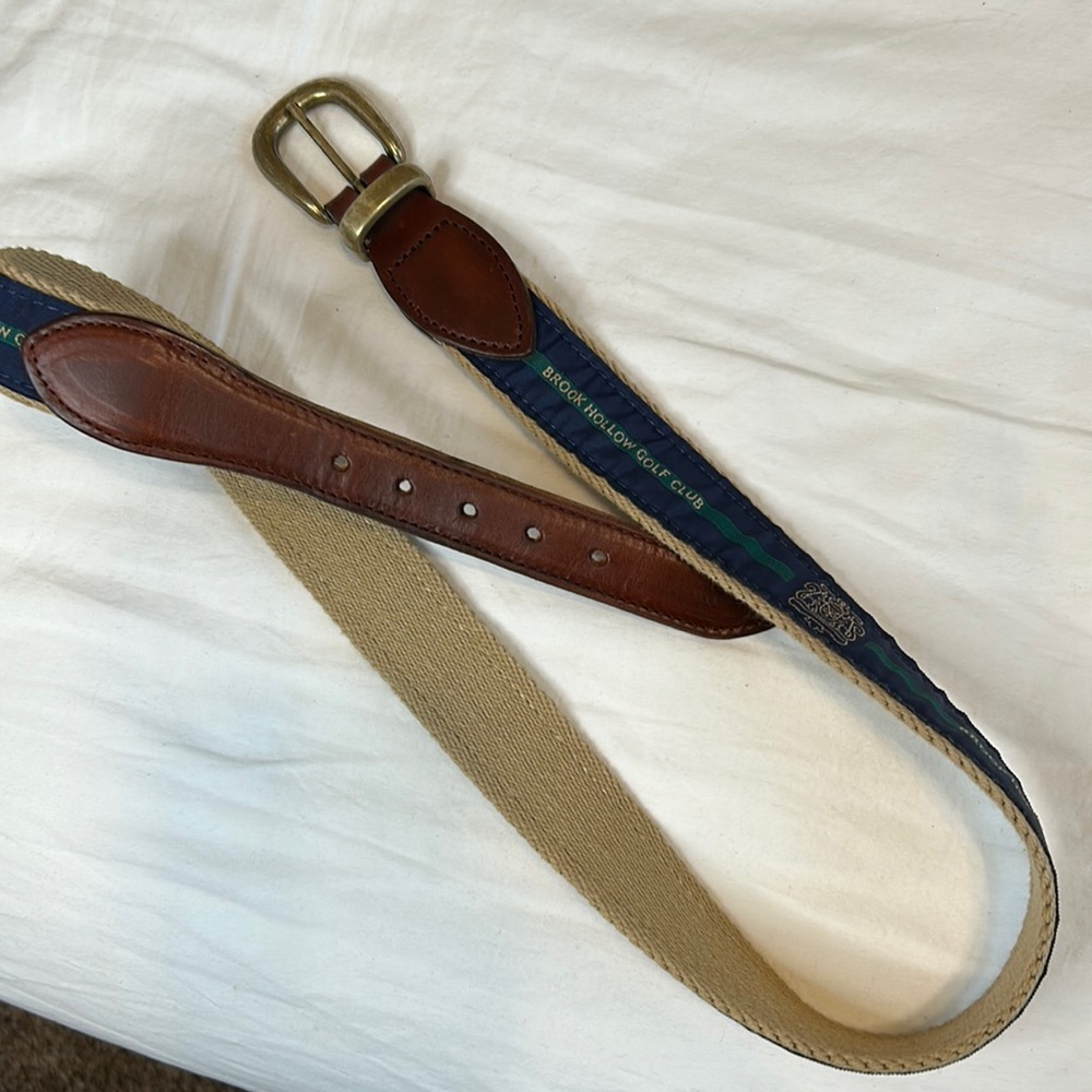 Brook Hollow Golf Club Belt. Size 35. Navy blue and green on canvas. - Picture 3 of 6